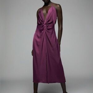 Zara Satin Wine Midi Dress